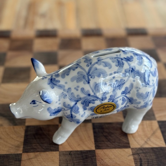 Andrea By Sadek Other - Andrea By Sadek Blue and White Ceramic Piggy Bank